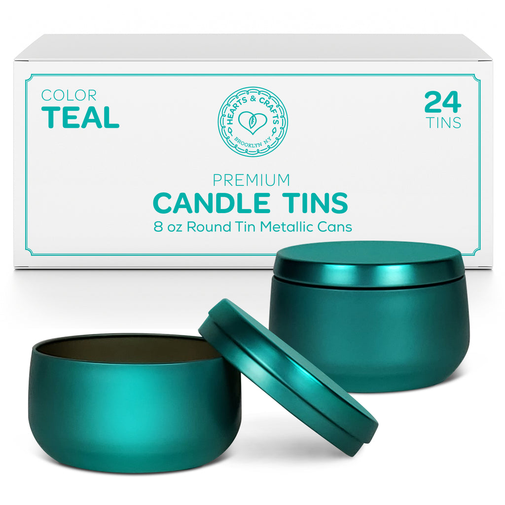 Hearts & Crafts Teal Candle Tins 8 oz with Lids - 24-Pack of Bulk Candle Jars for Making Candles, Arts & Crafts, Storage, Gif